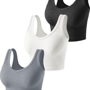 3 Pieces Womens Tank Tops Cute Sexy Going Out Ribbed Summer Tops Black White Crop Tops for Women