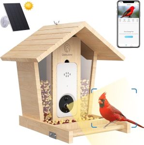 Smart Bird Feeder with Camera Solar Powered, Wood Bird Feeder with Camera,Bird Watching Camera, Auto Capture 2K HD Bird Videos, Ideal for Bird Lovers