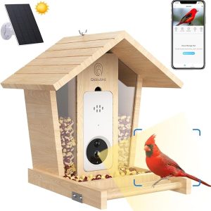 Smart Bird Feeder with Camera Solar Powered, Wood Bird Feeder with Camera,Bird Watching Camera, Auto Capture 2K HD Bird Videos, Ideal for Bird Lovers