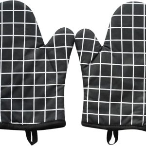 Oven Mitts Silicone Heat Resistant,Oven Mitts and Pot Holders Sets Soft Cotton Lining,Waterproof,Thick Gloves Pot Holders for Kitchen Baking Cooking,Pack of 2PCS (Black)