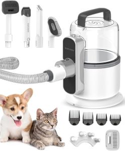 Dog Grooming Vacuum for Shedding Pet Hair: 2.1L Professional Hair Clippers Pet Groomer, 6-in-1 Pet Grooming Tools and Low Noise Cleaning Modes - Hair Removal Brush & Trimmer for Cats & Dogs Home Use 